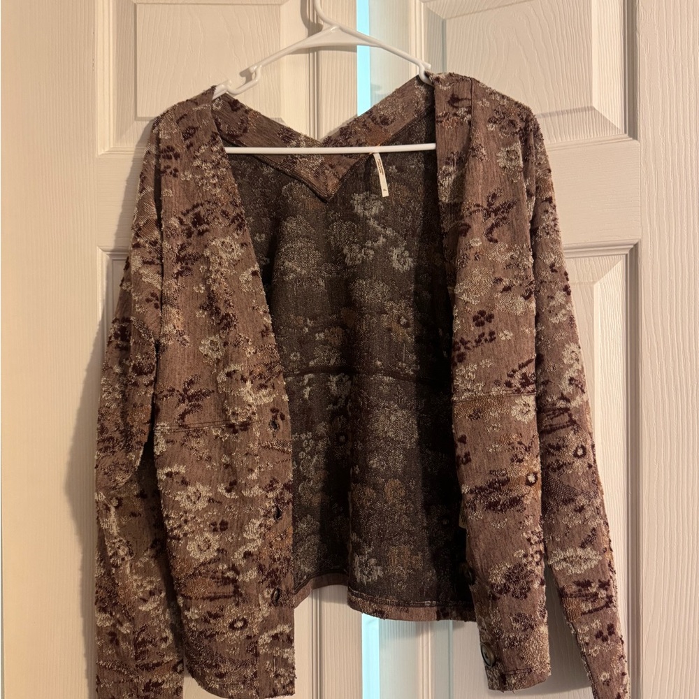 Free People Semi Cropped Cardigan (Distressed/Floral)